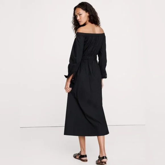 NWT Banana Republic Cotton Pop Off Shoulder Black Shirt Dress Sz S (#771887) - Picture 2 of 7